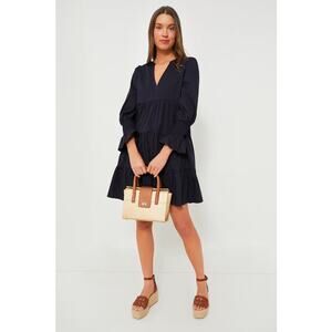 Tuckernuck Pomander Place Navy Poplin Kenzo Mini Tiered Dress, Size XL